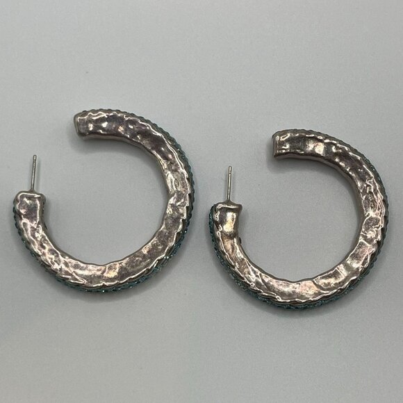 Sterling Silver Hoop Earrings With Blue Crystal Accents 925 Marked - Picture 4 of 9